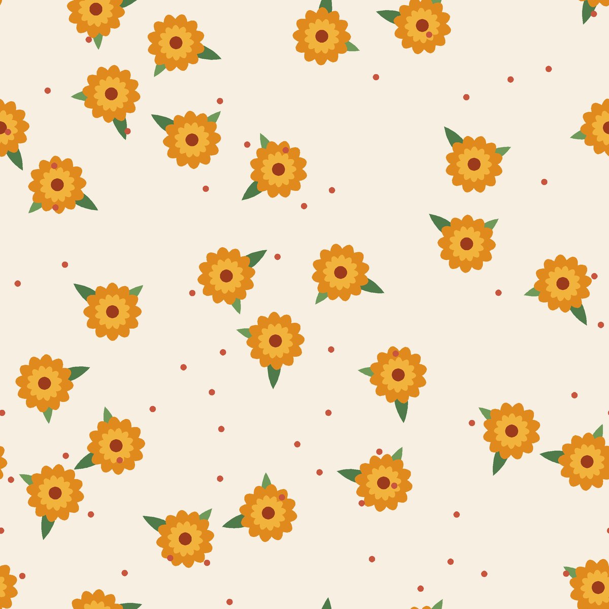 Marigold Garden — seamless pattern, single repeat